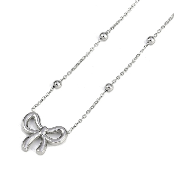 304 Stainless Steel Bowknot Pendant Satellite Chain Necklaces, Stainless Steel Color, 15.94 inch(40.5cm)