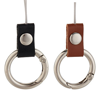 2Pcs 2 Colors Leather and Zinc Alloy Mobile Phone Finger Rings, Finger Ring Short Hanging Lanyards, Mixed Color, 7.8cm, 1pc/color