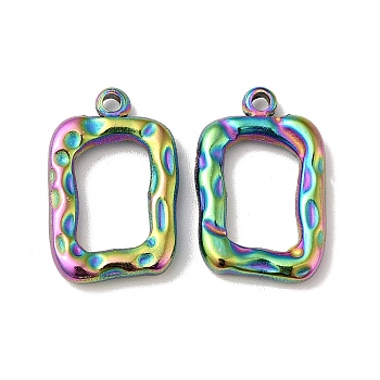 304 Stainless Steel Hammered Pendants, Rectangle, Rainbow Color, 20x13x3mm, Hole: 1.6mm