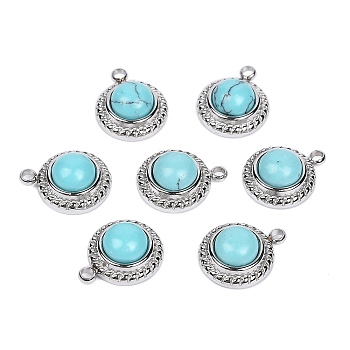 Synthetic Turquoise Half Round Charms, with 304 Stainless Steel Findings, Platinum, 12.5x10x5mm, Hole: 1.2mm