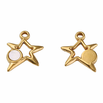 304 Stainless Steel Charms, with White Shell, Star, Golden, 15x13x2mm, Hole: 1.6mm