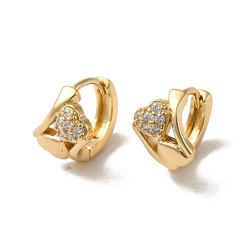 KC Gold Plated Brass Micro Pave Cubic Zirconia Hoop Earring, Heart, 12x8mm