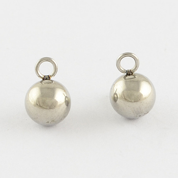 201 Stainless Steel 3D Ball Round Charms Pendants, Stainless Steel Color, 9x5x5mm, Hole: 2.5mm