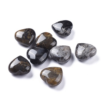 Natural Black Silver Leaf Jasper Heart Love Stone, Pocket Palm Stone for Reiki Balancing, 25x25.3x11.5mm