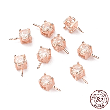 925 Sterling Silver Peg Bails, with Cubic Zirconia, Square, Rose Gold, Champagne Gold, 9x4x4.5mm, Hole: 2.5x1.5mm, Pin: 0.6mm