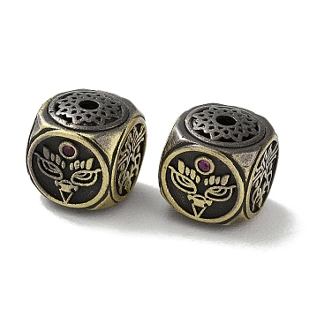Tibetan Style Brass Micro Pave Cubic Zirconia Beads, Cadmium Free & Lead Free, Cube, Antique Bronze, 8x8x8.5mm, Hole: 1.6mm