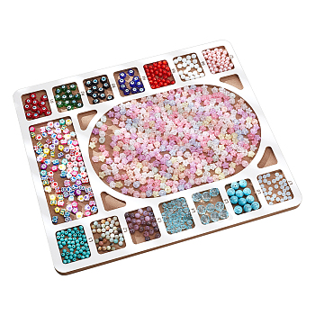 Wooden Bead Design Boards, DIY Beading Jewelry Organizer Making Tray, with Graduated Measurements, Rectangle, Tan, 38.1x33.1x1.2cm