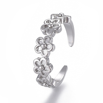 Adjustable Brass Toe Rings, Open Cuff Rings, Open Rings, Flower, Platinum, US Size 4 1/4(15mm)