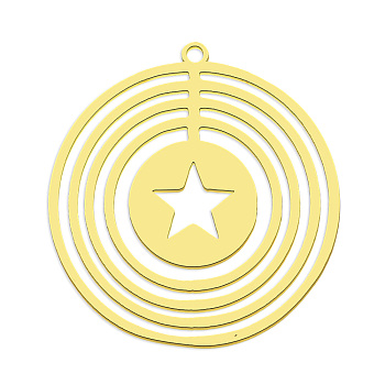 201 Stainless Steel Pendants, Laser Cut, Vacuum Plating, Flat Round with Star, Golden, 32x29.5x1mm, Hole: 1.6mm
