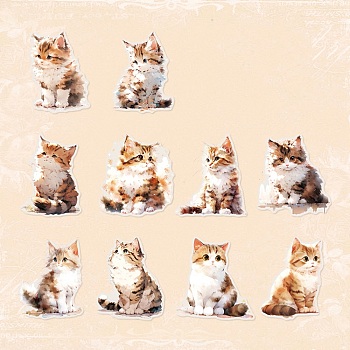 10Pcs 10 Styles Waterproof PET Stickers Set, Decorative Stickers, Animal Forest Series, Cat, Orange, 62~68x46~60x0.1mm, 1pc/style