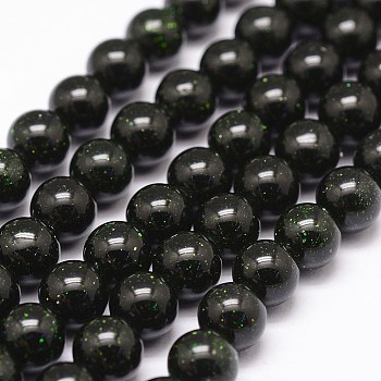 Synthetic Green Goldstone Beads Strands, Dyed & Heated, Round, 12mm, Hole: 1.2mm