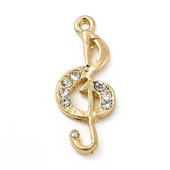 Rack Plating Alloy Rhinestone Pendants, Cadmium Free & Nickel Free & Lead Free, Musical Note Charms, Golden, 28x11x3mm, Hole: 1.5mm