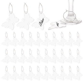 DIY Blank Wine Glass Charm Making Kit, Including Acrylic Pendant, Iron Hoop Earrings, Wine Glass Charm Rings, Butterfly, 80Pcs/box, 42.5x54.5x2mm, Hole: 3mm