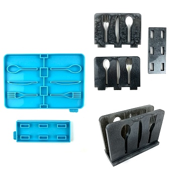 DIY Flatware Storage Rack Silicone Molds, Resin Casting Molds, For UV Resin, Epoxy Resin Craft Making, Deep Sky Blue, 133~183x50~135x9mm