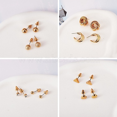 17 Pairs 17 Style Ring & Triangle & Round & Heart Stud Earrings with Resin Pearl(EJEW-SZ0001-62)-3
