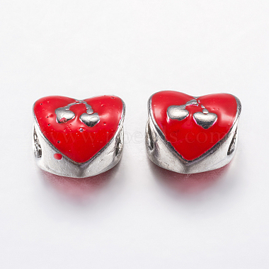 10mm Red Heart Alloy+Enamel Beads