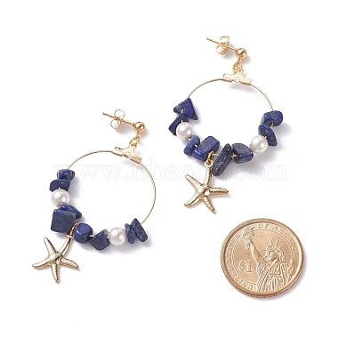 Natural Lapis Lazuli Chip Beads Dangle Stud Earrings(EJEW-TA00035-04)-4