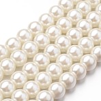 Eco-Friendly Dyed Glass Pearl Round Beads Strands, Grade A, Cotton Cord Threaded, Beige, 8mm, Hole: 1.2~1.5mm, about 52pcs/strand, 15 inch(HY-A008-8mm-RB011)