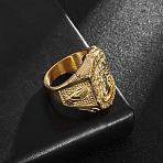 Religion Hip-hop Style 316L Surgical Stainless Steel Finger Rings for Men, Oval & Jesus, Golden, US Size 11(20.6mm)(FS-WG09604-04)