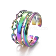 Ion Plating(IP) Rainbow Color 304 Stainless Steel Cable Chain Shape Open Cuff Ring for Women, US Size 8 1/2(18.5mm)(RJEW-C025-28M)