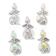 Transparent Acrylic Pendants, with Antique Silver Plated Alloy Findings, Angel, Mixed Color, 38~38.5x19~19.5x9~10mm, Hole: 2.5~2.8mm(PALLOY-JF02161)