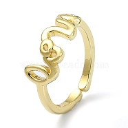 Brass Open Cuff Rings, Snake, Real 18K Gold Plated, US Size 7 1/4(17.5mm)(RJEW-B051-34G)