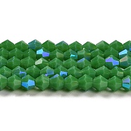 Opaque Solid Color Imitation Jade Glass Beads Strands, AB Color Plated, Faceted, Bicone, Sea Green, 4x4mm, Hole: 0.8mm, about 87~98pcs/strand, 12.76~14.61 inch(32.4~37.1cm)(GLAA-F029-P4mm-D08)