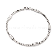 304 Stainless Steel Box Chain Bracelets for Women, with Lobster Claw Clasps, Stainless Steel Color, 9 inch(22.8cm), 3~4mm(BJEW-R318-03A-P)