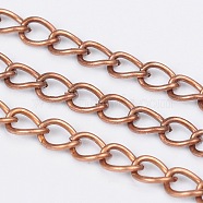 Iron Twisted Chains, Unwelded, Curb Chains, Unwelded, with Card Paper,  Red Copper, 5x3.5x0.8mm(X-CH-R001-R)