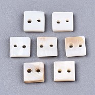 2-Hole Freshwater Shell Buttons, Square, Seashell Color, 7.5x7.5x1.5mm, Hole: 1.2mm(SHEL-S276-137A-01)