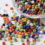 6/0 Opaque Colors Round Glass Seed Beads, Mixed Color, 4x2.5mm, Hole: 1mm, about 6500pcs/450g(SEED-K003-4mm-M04)