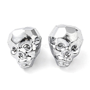 Electroplate Glass Bead, Metallic, Faceted, Skull, Silver, 16x13x14~14.5mm, Hole: 1.6mm(EGLA-A006-01A)