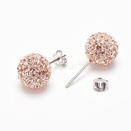 Gifts for Her Valentines Day 925 Sterling Silver Austrian Crystal Rhinestone Ball Stud Earrings for Girl, Round, 391_Silk, 17x8mm(Q286H201)