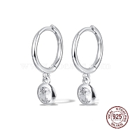 925 Sterling Silver Micro Pave Cubic Zirconia Hoop Earrings, Dangle Earring for Women, Platinum, 20x11mm(TQ8367-1)