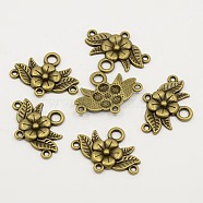 Tibetan Style Chandelier Component Links, Lead Free and Cadmium Free, Flower, Antique Bronze Color, 32x23x3mm, Hole: 2mm(EA9731Y-AB)