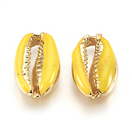Alloy Beads, with Enamel, Shell, Real 18K Gold Plated, Gold, 19~20x12~12.5x6mm(X-ENAM-J642-03)