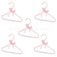 Iron Pet Hanger, with Plastic Pearl Beads and Bowknot Polyester Ribbon, for Pet Clothing Supplies, Pink, 167x195x12mm(AJEW-WH0244-14B)