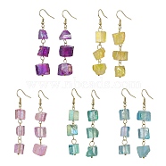 Dyed Natural Quartz Nugget Dangle Stud Earrings, 304 Stainless Steel Long Drop Earrings, Mixed Color, 65~67x11~17mm(EJEW-JE05611)