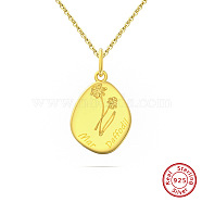 Birth Flower Style 925 Sterling Silver Pendant Necklaces, Real 14K Gold Plated, 17.91 inch(45.5cm)(STER-M116-05K-G)