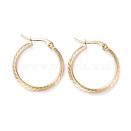 201 Stainless Steel Hoop Earrings, with 304 Stainless Steel Pins, Textured Ring, Golden, 27x24x3.5mm, Pin: 1x0.7mm(EJEW-I245-04G)