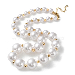 Plastic Pearl Graduated Beaded Necklace, with Vacuum Plating 304 Stainless Steel Clasps, Golden, 17.52 inch(44.5cm)(NJEW-F317-03G)