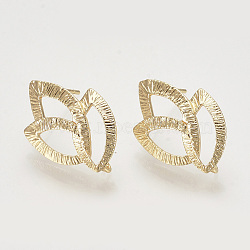 Brass Stud Earring Findings, with Loop, Leaf, Nickel Free, Real 18K Gold Plated, 22x14.5mm, Hole: 2mm, Pin: 0.8mm(KK-T027-99G)