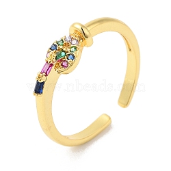 Colorful Cubic Zirconia Heart Open Cuff Rings, Brass Jewelry for Women, Real 16K Gold Plated, US Size 7 1/4(17.5mm)(RJEW-L106-004G)