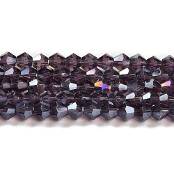 Transparent Electroplate Glass Beads Strands, AB Color Plated, Faceted, Bicone, Violet, 3x2.5mm, Hole: 0.7mm, about 162~185pcs/strand, 12.76~14.61 inch(32.4~37.1cm)(GLAA-F029-2mm-A04)