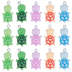 30Pcs 5 Colors Opaque Resin Pendants, Cute Tortoise Charms, with Platinum Plated Iron Loops, Mixed Color, 25.5~26x14x9.5mm, Hole: 2mm, 6pcs/color(RESI-SC0002-74)