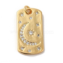 Rack Plating Brass Micro Pave Cubic Zirconia Pendants, with Jump Ring, Long-Lasting Plated, Lead Free & Cadmium Free, Rectangle with Moon, Real 18K Gold Plated, 25x13.5x1.8mm, Hole: 3mm(KK-K377-39G)