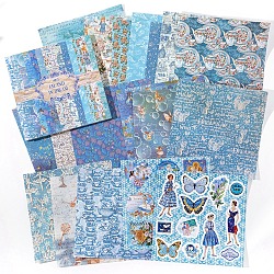 Paper Self Adhesive Sticker, Writable Decorative Dacals for DIY Scrapbooking, Deep Sky Blue, Packing: 150x150x5mm, 20 sheets/book(PW-WG10898-05)