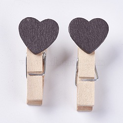 Wooden Craft Pegs Clips, Heart, Spray Paint, Clothespins, Paper Note Photo Holder, Coconut Brown, 37~40x17~18x11~13mm, 10pcs/bag(WOOD-WH0005-B07)