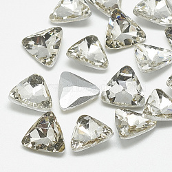 Pointed Back Glass Rhinestone Cabochons, Back Plated, Faceted, Triangle, Crystal, 13x14x4.5mm(RGLA-T087-14mm-01)
