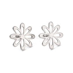 201 Stainless Steel Stud Earring Findings, with 304 Stainless Steel Pin and Ear Nuts, Flower, Stainless Steel Color, 21mm, Hole: 2x6mm, Pin: 0.7mm(STAS-G277-03P)